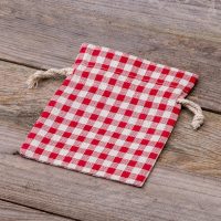 Sacchetti tipo lino con stampa 12 x 15 cm - naturale / traliccio rosso Sacchetti di lino