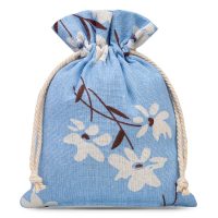 Sacchetti tipo lino con stampa 13 x 18 cm - naturale / fiori blu Sacchetti blu