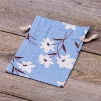 Sacchetti tipo lino con stampa 13 x 18 cm - naturale / fiori blu In viaggio