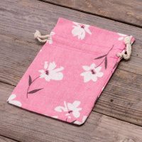Sacchetti tipo lino con stampa 13 x 18 cm - naturale / fiori rosa In viaggio