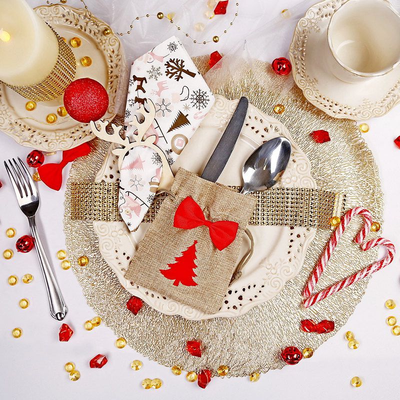 Portaposate Natalizi 6 Pezzi – Borse Per Posate Con Tema Gnomi – Decorazione Tavola Di Natale
