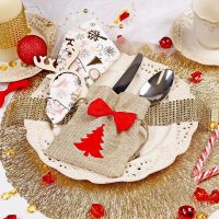 Sacchetti di iuta per posate 11 x 14 cm + fiocchi con spilla + anello per tovaglioli Fai-Da-Te: set creativi