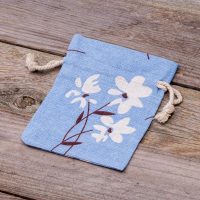Sacchetti tipo lino con stampa 10 x 13 cm - naturale / fiori blu Sacchetti di lino