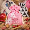 Sacchetti tipo lino con stampa 10 x 13 cm - naturale / fiori rosa Sacchetti piccoli 10x13 cm
