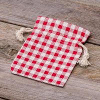 Sacchetti tipo lino con stampa 10 x 13 cm - naturale / traliccio rosso Sacchetti di lino