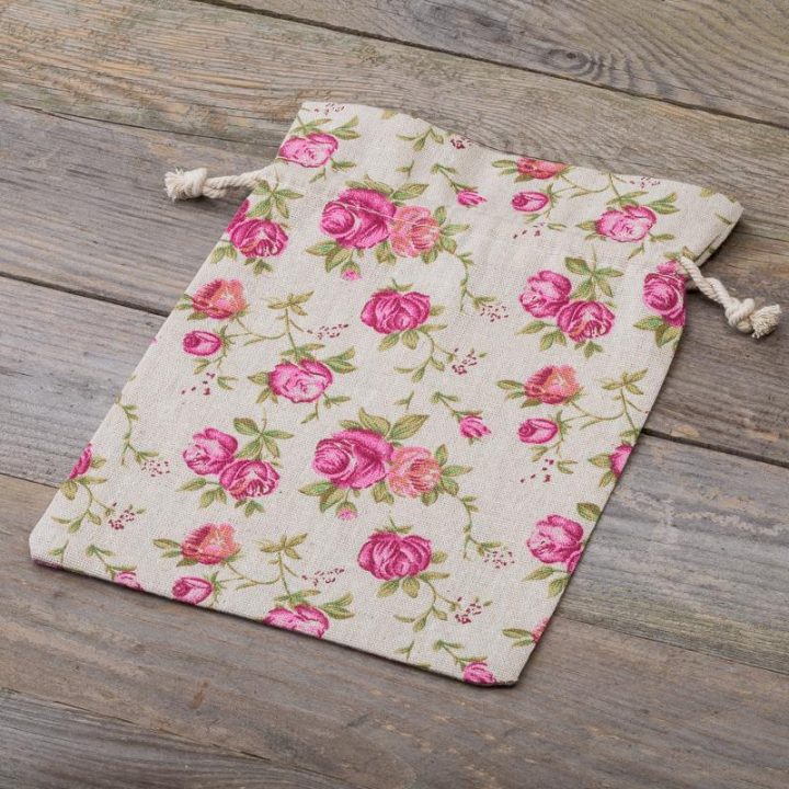 Sacchetti tipo lino con stampa 18 x 24 cm - naturale / rosa In viaggio