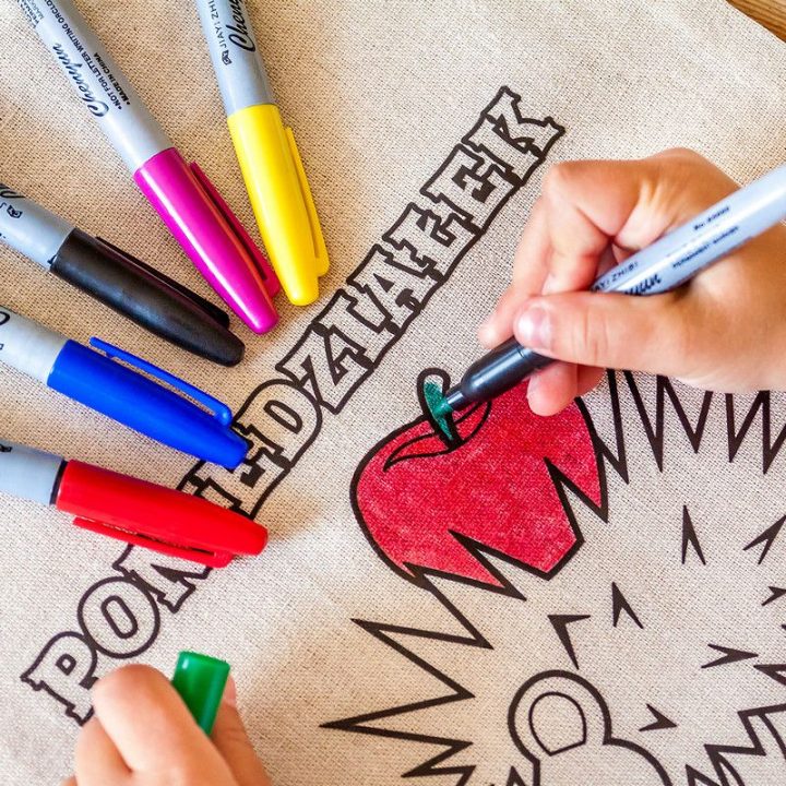 Sacchi di lino 30 x 40 cm con stampa - sacchetti da colorare con pennarelli In viaggio