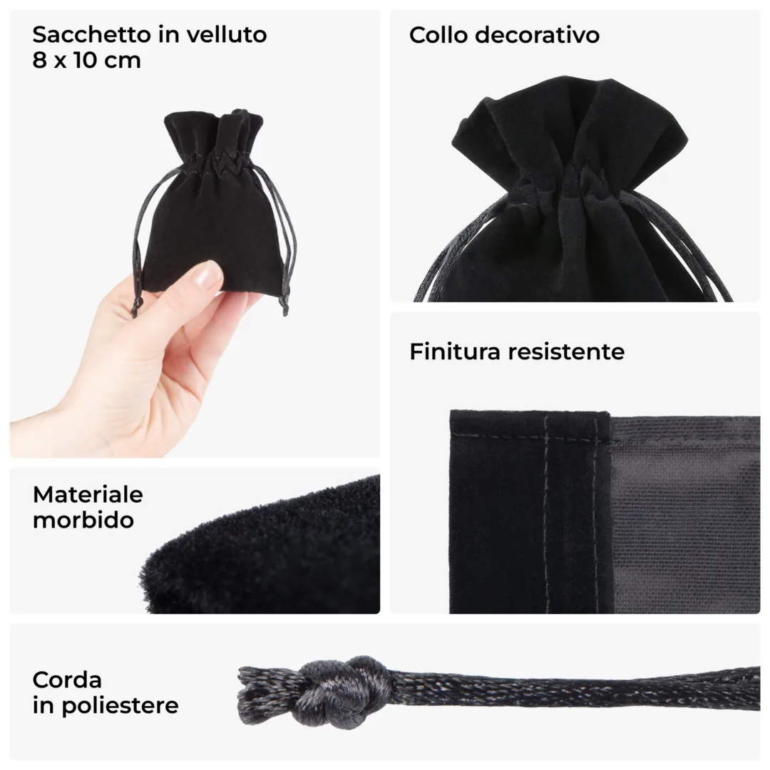 10 Sacchetti Velluto Nero Con Coulisse Per Gioielli, 10x12 Cm, Regali E Organizzazione, Confezione Regalo