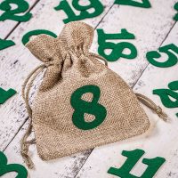 Calendario dell'Avvento sacchetti di iuta 11 x 14 cm - naturali + numeri verde Applicazione
