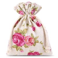 Sacchetti tipo lino con stampa 10 x 13 cm - naturale / rosa Sacchetti piccoli 10x13 cm