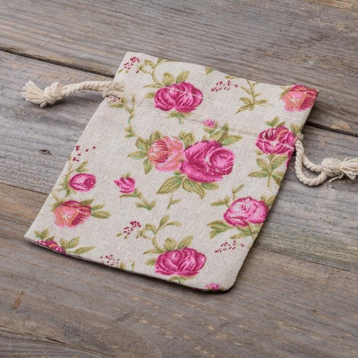 Sacchetti tipo lino con stampa 10 x 13 cm - naturale / rosa Sacchetti di lino