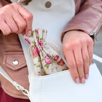 Sacchetti tipo lino con stampa 10 x 13 cm - naturale / rosa Decorazione della tavola