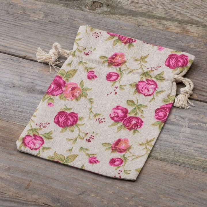 Sacchetti tipo lino con stampa 13 x 18 cm - naturale / rosa Sacchetti di lino