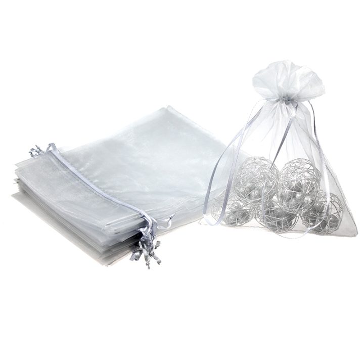 Sacchetti di organza 15 x 20 cm - argento Baby Shower