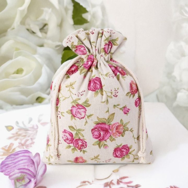 Sacco tipo lino con stampa 22 x 30 cm - naturale / rosa In viaggio