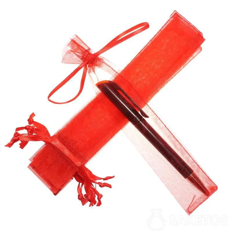 Sacchetto rosso di organza 3,5 x 19 cm per penne.