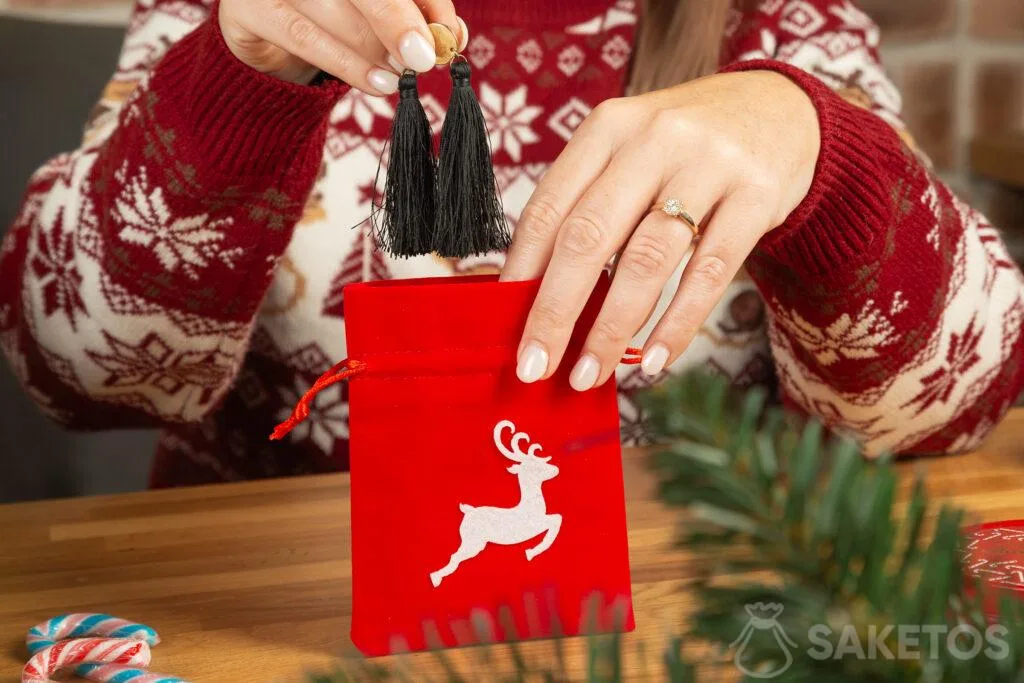 Sacchettino di velluto rosso - aggiunta decorativa per il Burr Basket