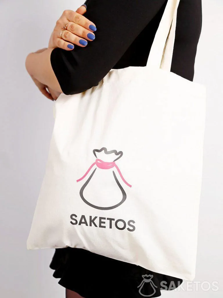 Borsa in cotone con logo Saketos. Borse con stampa