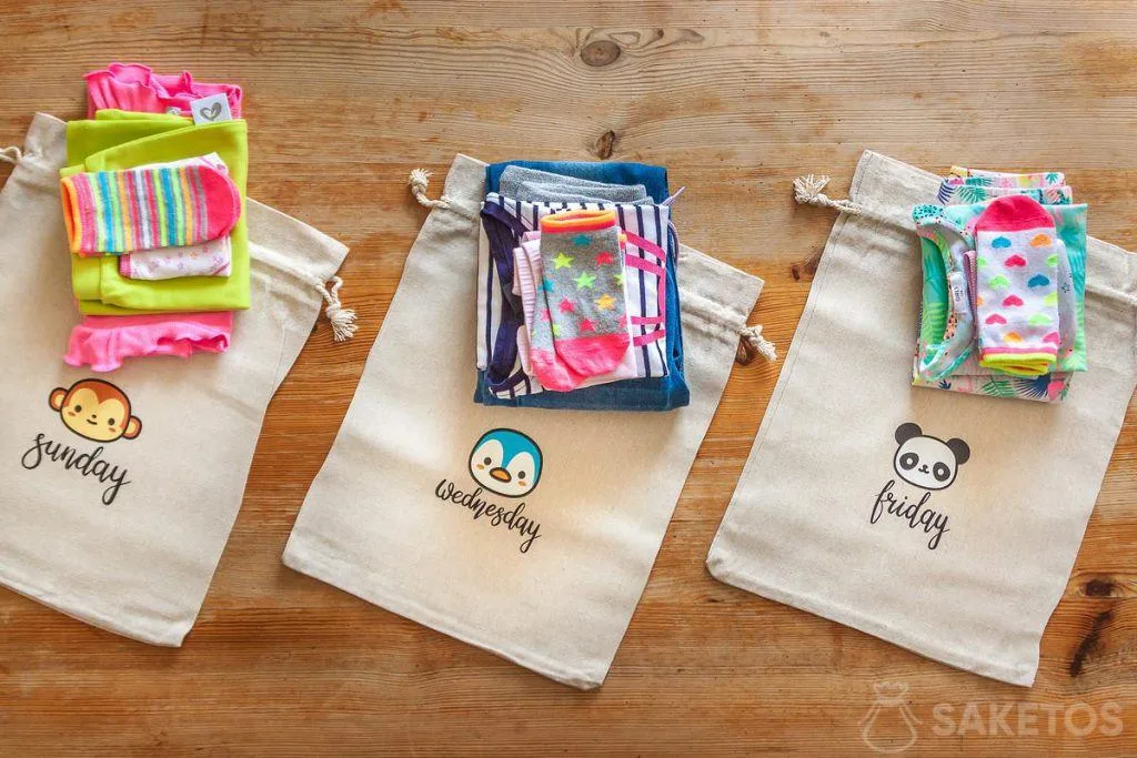 Sacchetti per vestiti per bambini - set di sacchi per ogni giorno della settimana