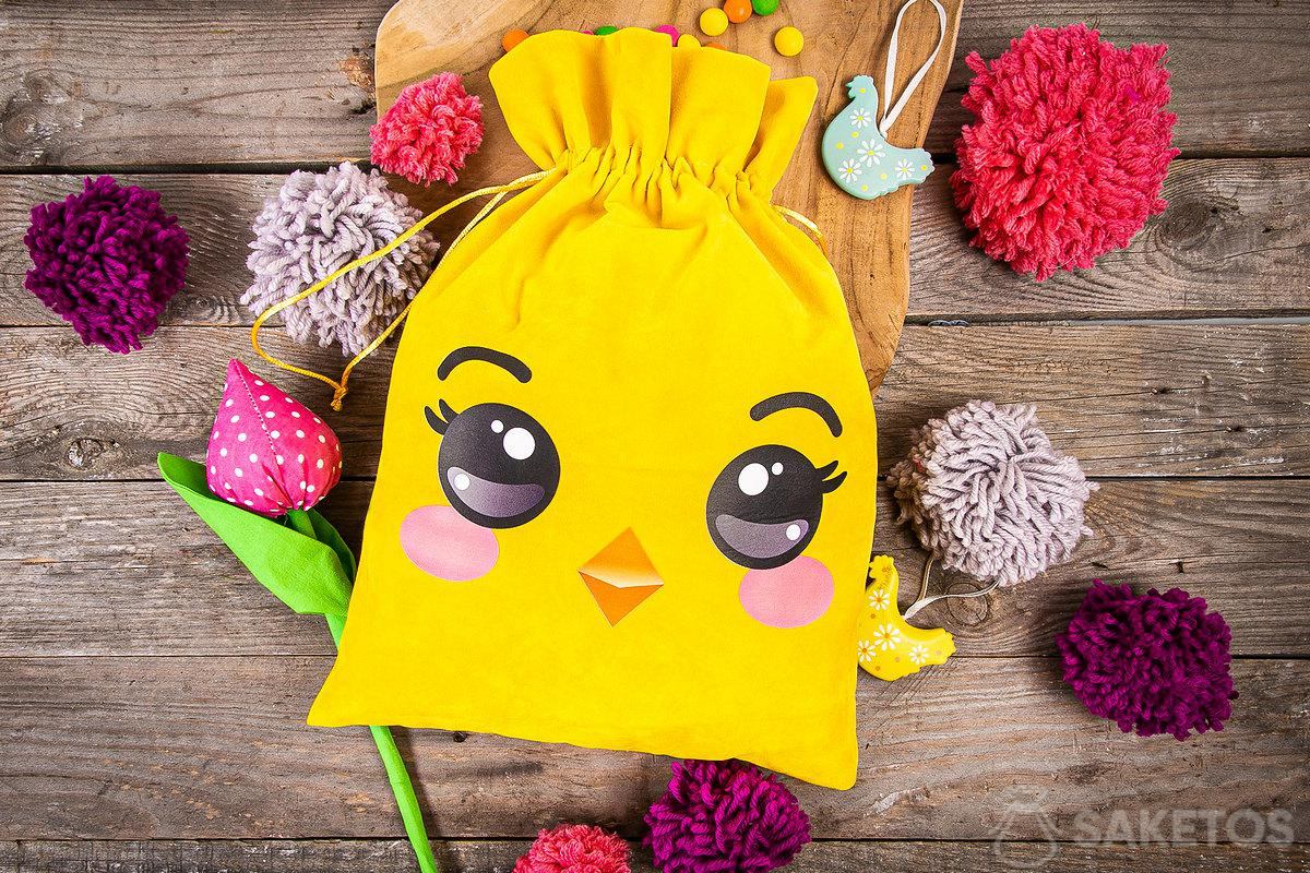 Sacchetto in velluto giallo - polletto di Pasqua