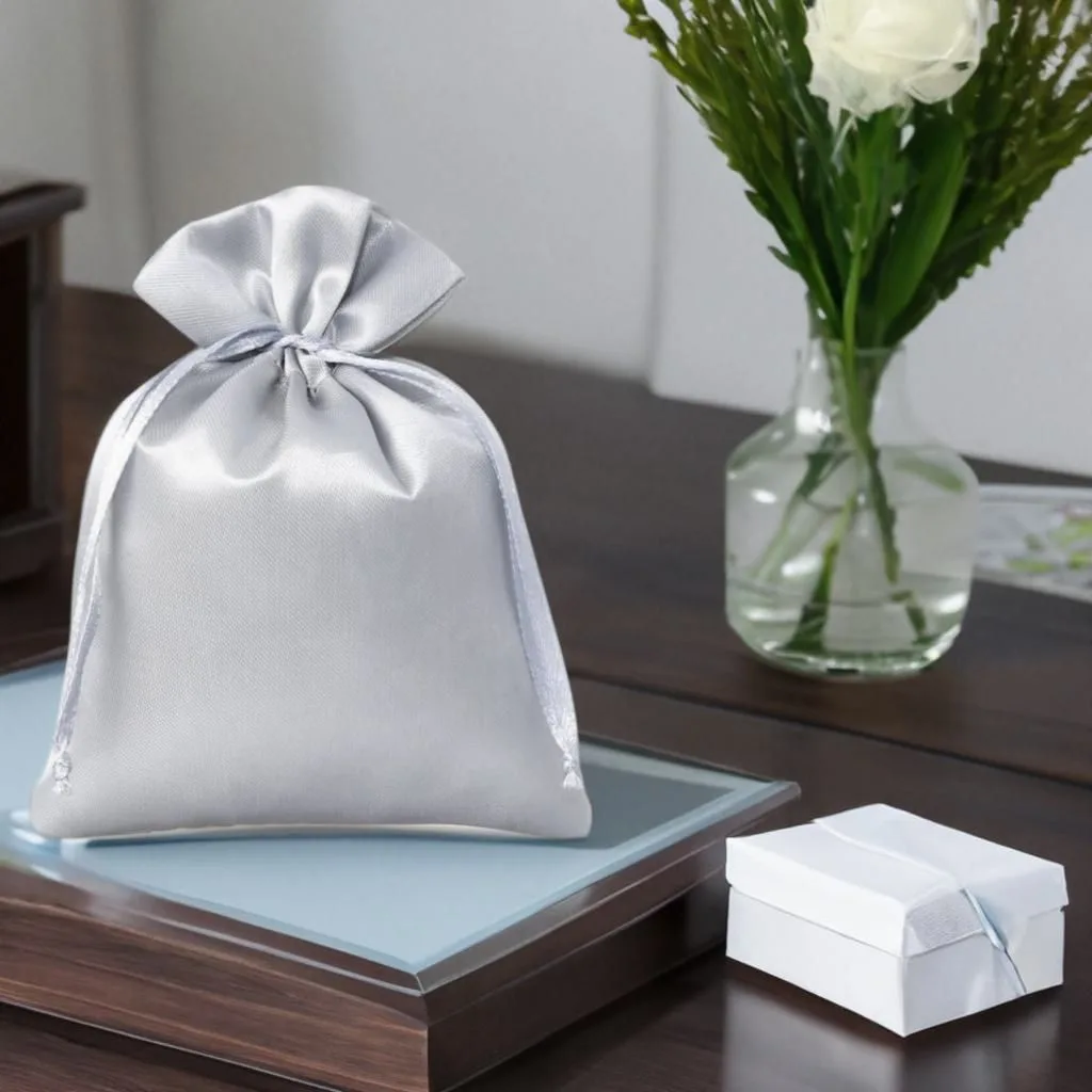 Sacchetti raso argento come confezione elegante