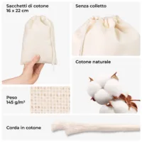 Dettagli di finitura e grammatura - sacchetti di cotone eco