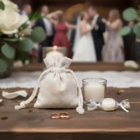 Sacchetti di lino come confezione per bomboniere e regali di nozze
